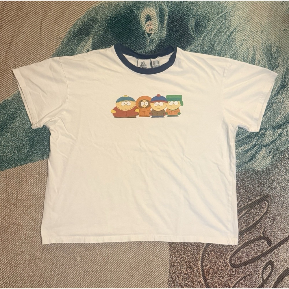 Vintage South Park Early 2000's Comedy Central White Graphic Tee Shirt Mens M